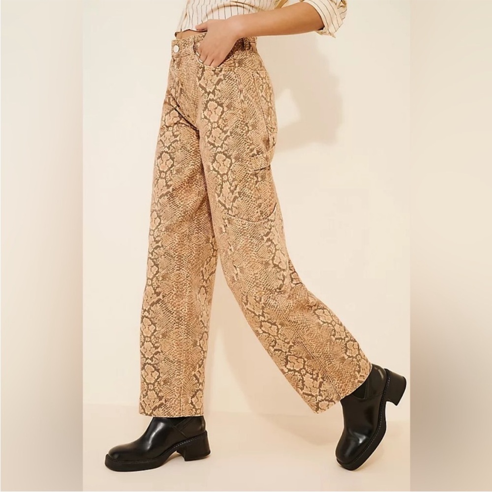 Women's Snake Print Wide Leg Cargo Pants